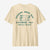 Cream colored t-shirt with repair shop graphic and sewing machine illustration on back