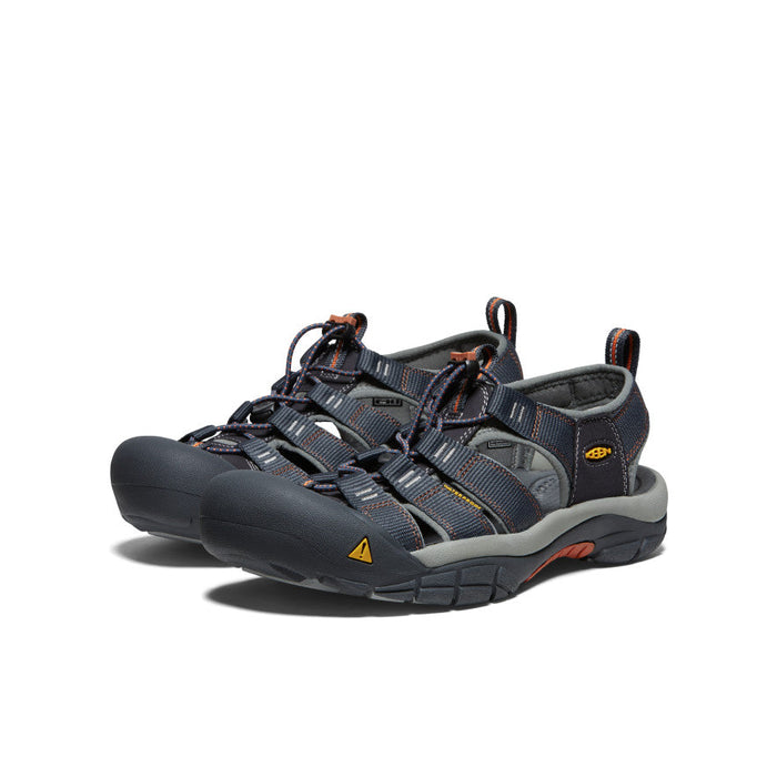 Dark blue hybrid sandals with protective toe cap and adjustable straps, pair view
