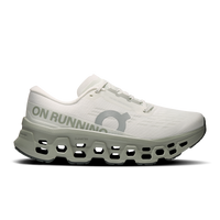Women's running shoe with off-white mesh upper, chunky CloudTec midsole with hollow pods, lateral view