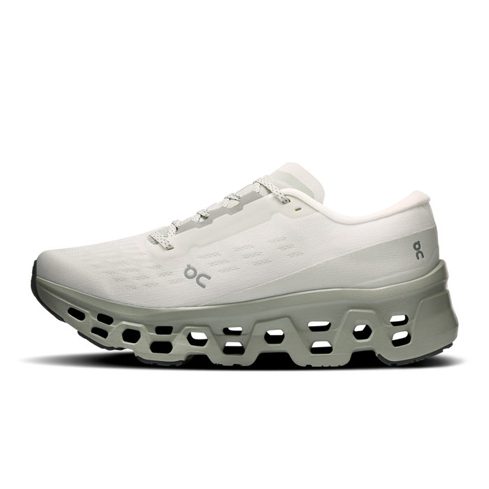 Women's running shoe with mesh upper, chunky perforated midsole, and lace closure, lateral view