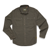 Long-sleeve button-up work shirt with dual chest pockets and spread collar, front view