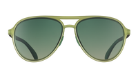 Olive green aviator-style sunglasses with gradient green lenses and double bridge, front view