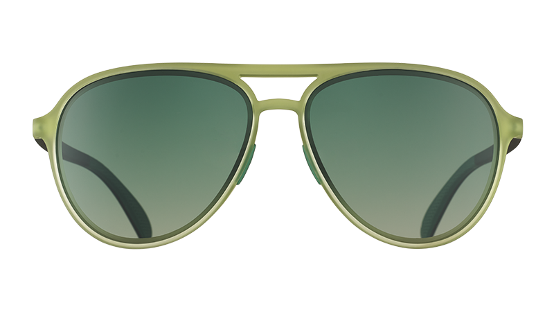 Olive green aviator-style sunglasses with gradient green lenses and double bridge, front view