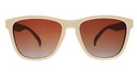 Cream colored sunglasses with brown gradient lenses shown in front view