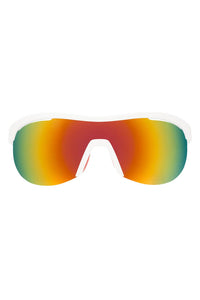 Sport sunglasses with rainbow gradient mirrored lenses on transparent background