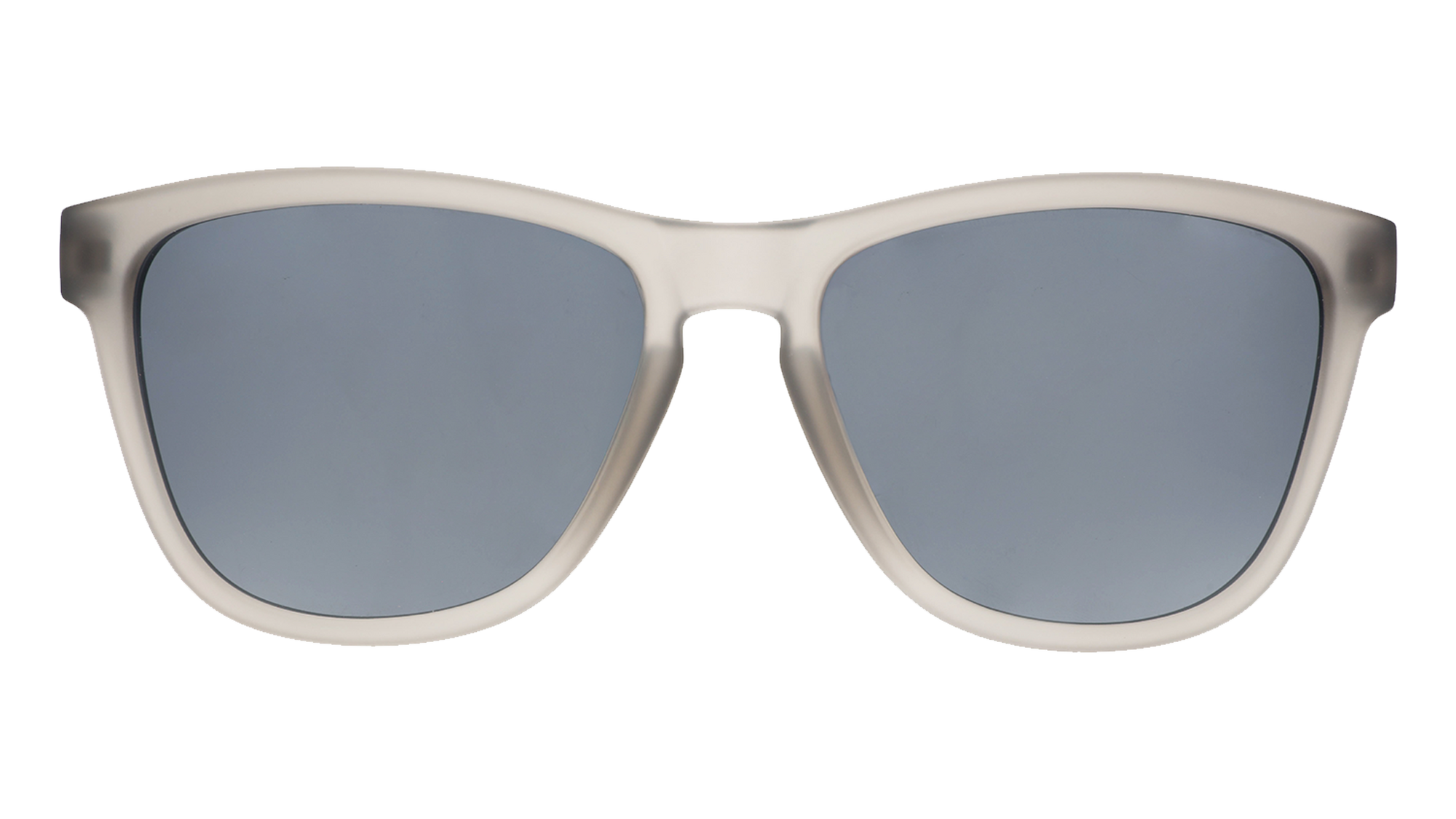 Matte tan sunglasses with dark gray lenses shown from front view