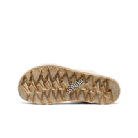 Bottom view of women's backstrap sandal showing textured rubber outsole with geometric tread pattern