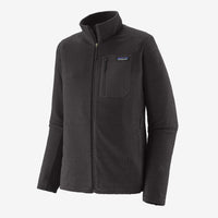 Black textured fleece full-zip jacket with stand collar and chest zip pocket, front angle view