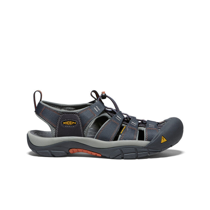Dark gray sport sandal with adjustable straps and protective toe cap, side view
