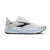 White running shoe with black logo stripe and white midsole, side profile view