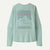 Sage green long-sleeve shirt with mountain graphic design on back, shown flat lay