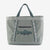 Gray two-tone large tote bag with front pocket and shoulder straps on white background