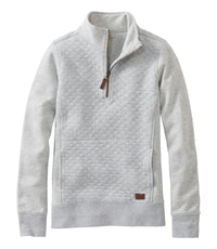 Light gray quilted sweatshirt with quarter zip and diamond pattern texture, front view