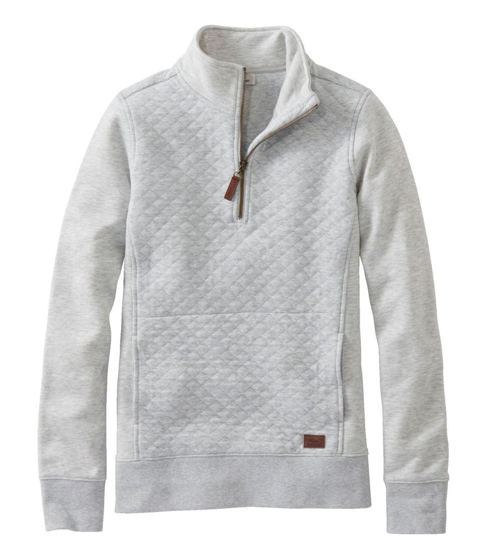Light gray quilted sweatshirt with quarter zip and diamond pattern texture, front view