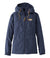 Dark navy full-zip hooded jacket with gold drawstrings and brand patch, front view