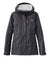 Dark hooded rain jacket with front zip and chest pocket, front view