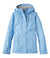 Light blue hooded rain jacket with front zip and chest pocket, front view