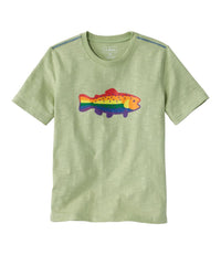 Light green children's t-shirt with colorful rainbow fish graphic on front