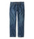 Men's straight leg jeans in medium-dark blue denim with five-pocket styling, front view