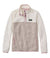 Women's colorblock pullover with snap neck, ribbed texture, side pockets, and pink trim accents