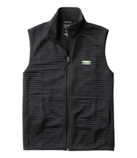 Dark ribbed fleece vest with full zip closure and stand collar, front view