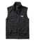 Dark ribbed fleece vest with full zip closure and stand collar, front view