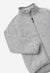 Light gray heather fleece zip-up jacket with stand collar and front zip pocket, detail view