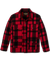 Red and black plaid wool cruiser jacket with four front pockets and snap buttons, front view