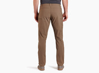 Men's chino pants in warm brown, back view showing rear pockets and tapered fit