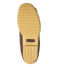 Bottom view of a duck boot showing textured gum rubber sole with chain-link tread pattern