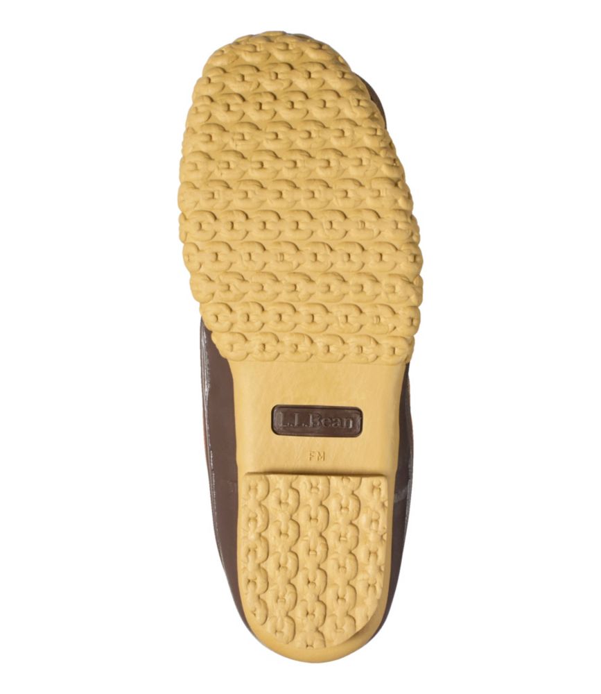 Bottom view of a duck boot showing textured gum rubber sole with chain-link tread pattern