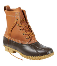 8-inch lace-up duck boot with tan leather upper, dark brown rubber toe and sole