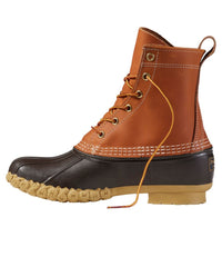 8-inch lace-up duck boot with tan leather upper, dark brown rubber toe box, and chunky gum sole
