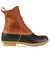 8-inch lace-up duck boot with tan leather upper, dark brown rubber lower, and gum outsole