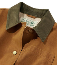 Brown field jacket with olive corduroy collar and chest pocket detail
