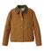Brown canvas field jacket with contrasting olive collar and front button closure