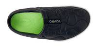Quilted slip-on mule shoe with lime green cushioned insole, top-down view