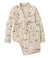 Women's long-sleeve button-front pajama set in cream with winter ski scene novelty print