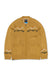 Full-zip knit cardigan sweater in golden mustard with mountain intarsia pattern and front patch pockets