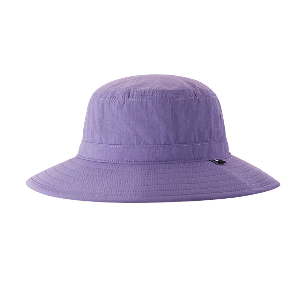 Light purple wide-brimmed sun hat with bucket style crown, front view on white background