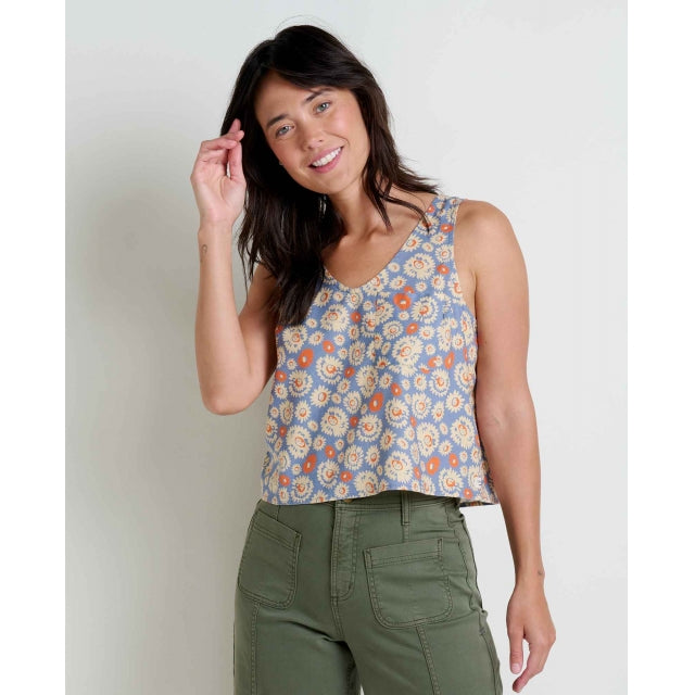 Toad and Co Ws Taj Hemp Button Back Tank North Shore Shape Print