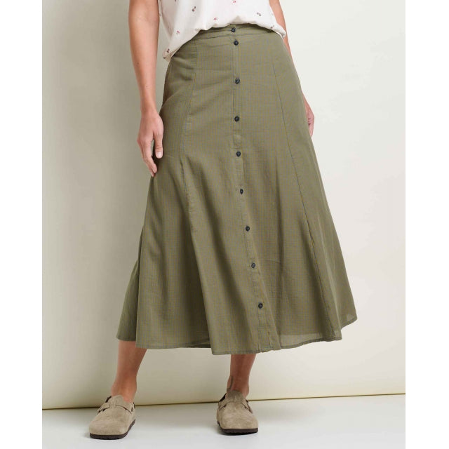 Toad and Co Ws Manzana Paneled Midi Skirt Green Moss Pattern