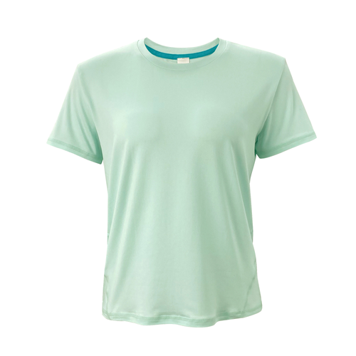 Light mint green women's short sleeve performance crew neck t-shirt, front view