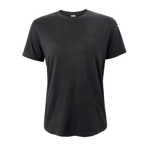 Dark heather black women's short sleeve crew neck t-shirt, classic fit, front view