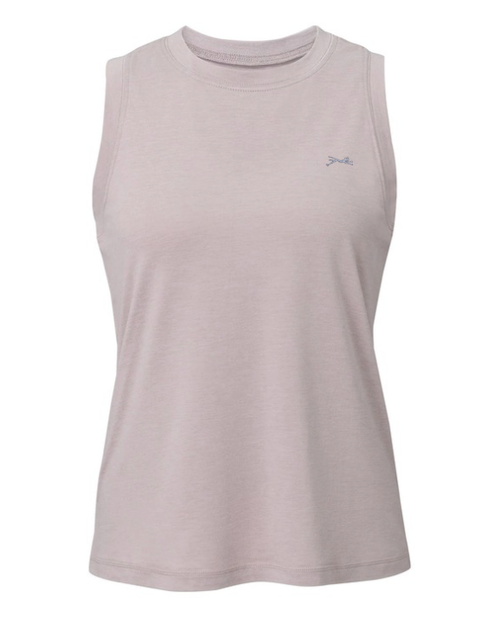 Light purple sleeveless tank top with high crew neck, front view