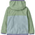 Baby fleece hooded pullover jacket, back view, two-tone green and light blue colorblock design