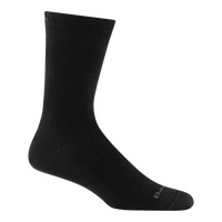 Black crew-length merino wool sock shown in profile on invisible foot form
