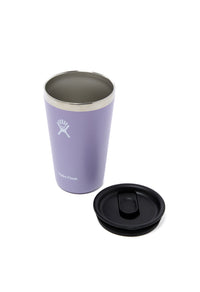 Lavender insulated tumbler with stainless steel interior and separate black sliding lid