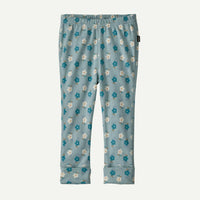 Baby leggings with elastic waistband featuring blue and white floral ditsy print, front view