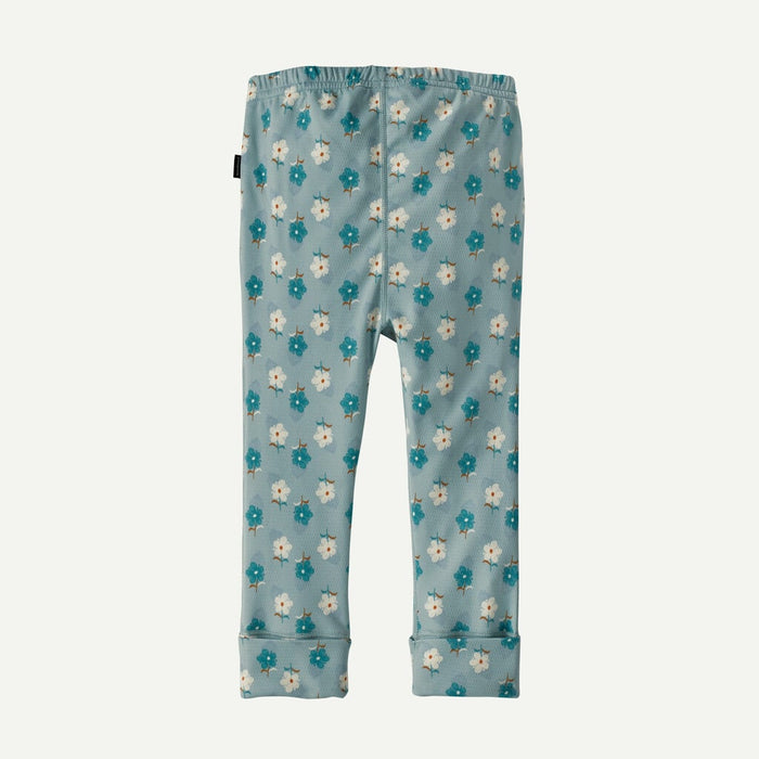 Baby leggings with floral ditsy print in light blue, back view with elastic waistband